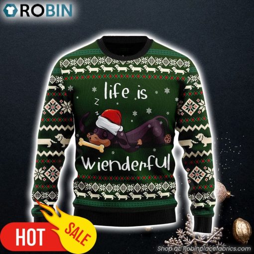 Dachshund Life Is Wienderful Dog Lover Ugly Christmas Sweater Gifts For Dog Lovers