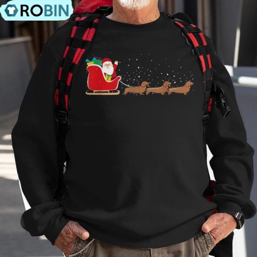 Dachshund Santa Christmas Sleigh Dachshund Xmas Ugly Christmas Sweatshirt