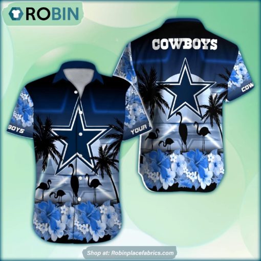 Dallas Cowboys Flamingo Tropical Leaf Pattern Hawaiian Shirt