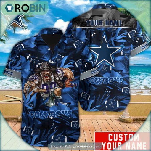 Dallas Cowboys Tropical Leaf Mascot 3D Printed Summer Hawaiian Shirt