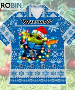 Dallas Mavericks Baby Yoda Star Wars Ugly Christmas Design Short Sleeve Shirt