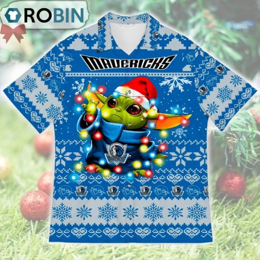 Dallas Mavericks Baby Yoda Star Wars Ugly Christmas Design Short Sleeve Shirt
