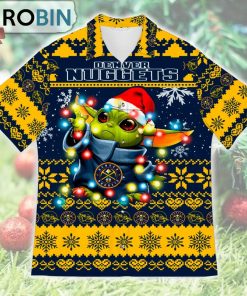 Denver Nuggets Baby Yoda Star Wars Ugly Christmas Design Short Sleeve Shirt
