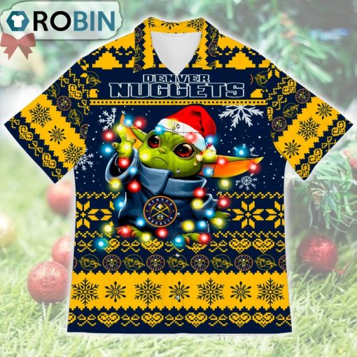Denver Nuggets Baby Yoda Star Wars Ugly Christmas Design Short Sleeve Shirt