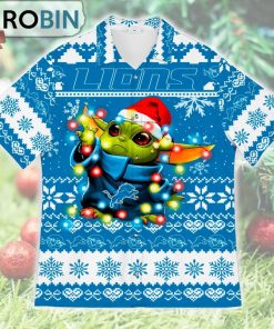 Detroit Lions Baby Yoda Star Wars Ugly Christmas Design Short Sleeve Shirt
