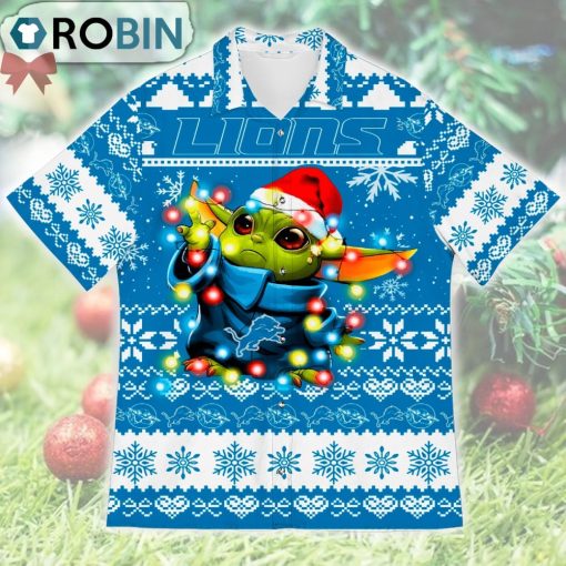 Detroit Lions Baby Yoda Star Wars Ugly Christmas Design Short Sleeve Shirt