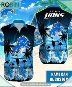 Detroit Lions Flamingo Tropical Leaf Pattern Hawaiian Shirt