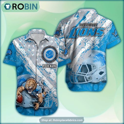 Detroit Lions Mascot American Flag NFL Hawaiian Shirt