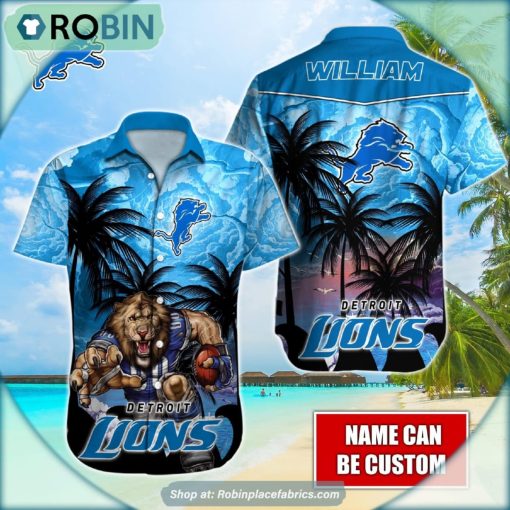 Detroit Lions Mascot Palm NFL Hawaiian Shirt