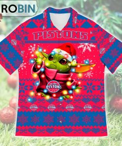Detroit Pistons Baby Yoda Star Wars Ugly Christmas Design Short Sleeve Shirt