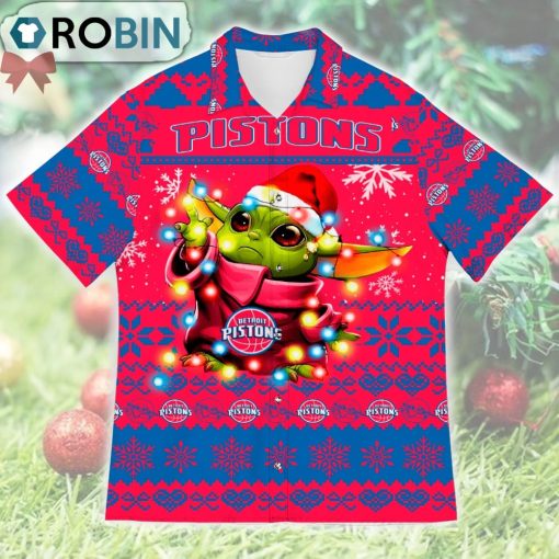 Detroit Pistons Baby Yoda Star Wars Ugly Christmas Design Short Sleeve Shirt