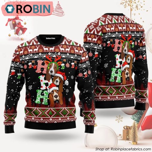 Dog Lover Basset Hound Ho Ho Ho Ugly Christmas Sweater