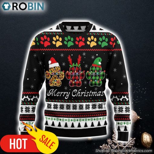 Dog Paws Xmas Dog Lover Funny Family Ugly Christmas Sweaters