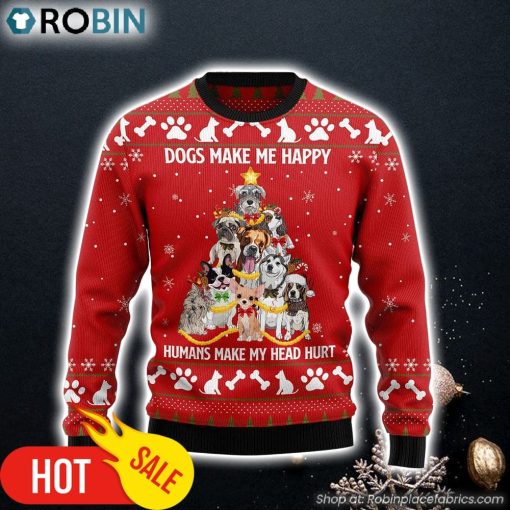 Dogs Make Me Happy Dog Tree Ugly Christmas Sweater Gifts For Dog Lovers
