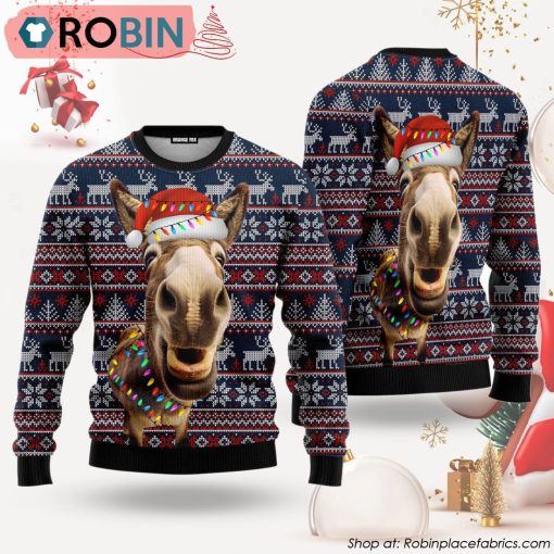 Donkey Funny Colorful Light Ugly Christmas Sweater