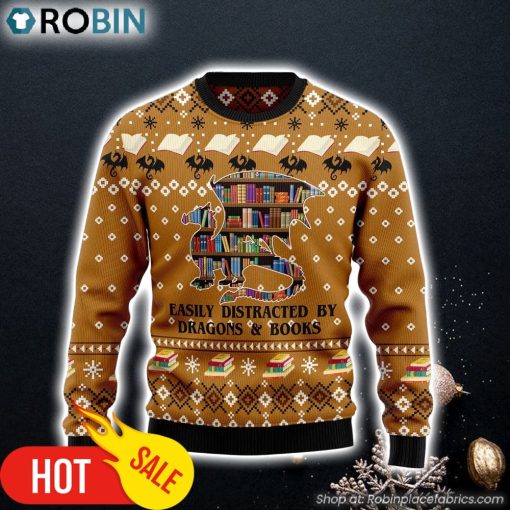 Dragon And Book Ugly Christmas Sweater Xmas Gifts For Dog Lovers Gift For Christmas