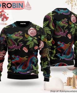 Dragons Flower Pattern Pullover Ugly Christmas Sweater, Xmas Gifts