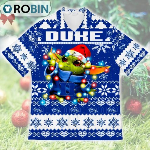 Duke Blue Devils Baby Yoda Star Wars Ugly Christmas Design Short Sleeve Shirt