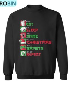 Eat Sleep Anime Gaming Christmas Pajama X-Mas Holiday Gamer Ugly Christmas Sweatshirt