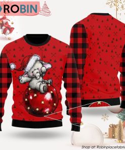 Elephant Cute Red Pattern Ugly Christmas Sweater