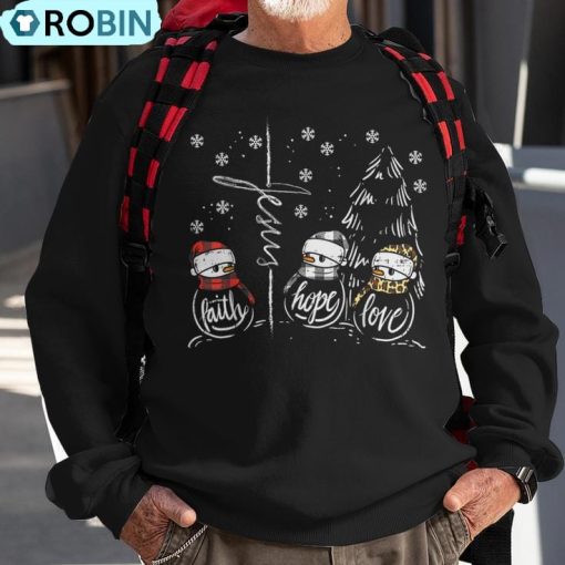 Faith Hope Love Jesus Snowman Plaid Leopard Christmas Ugly Christmas Sweatshirt