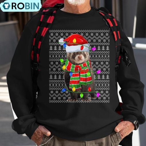 Ferret Ugly Xmas Lighting Santa Ferret Christmas Ugly Christmas Sweatshirt