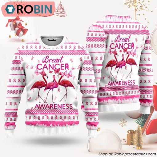 Flamingo Breast Cancer Awareness Ugly Christmas Sweater