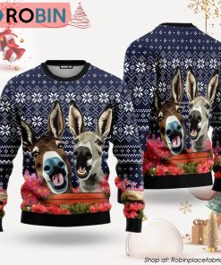 Funny Donkey Buddies Blue Red Ugly Christmas Sweater