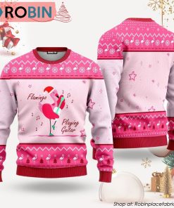 Funny Flamingo Playing Guitar Ugly Christmas Sweater