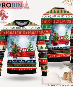 Funny Flamingo With Red Truck Christmas Holiday Ugly Christmas Sweater
