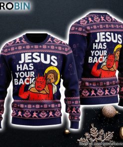 Funny Jesus Has Your Back Ugly Christmas Sweater For Men and Women