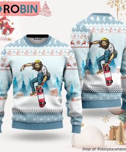 Funny Jesus Skateboarding Ugly Christmas Sweater