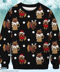 Funny Pug Dog Beer Merry Christmas Sweatshirt Christmas Ugly Sweater 3D Printed