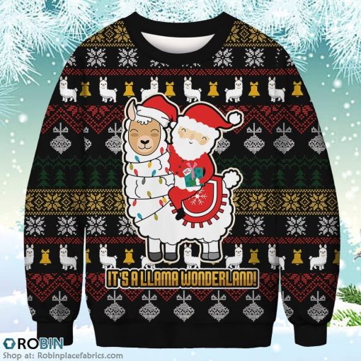 Funny Santa Llama Merry Christmas Sweatshirt Christmas Ugly Sweater 3D Printed