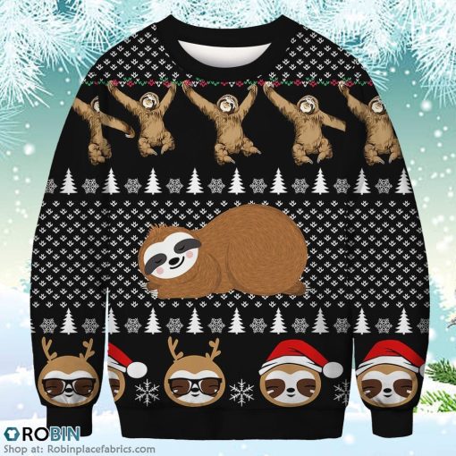 Funny Sloth Merry Christmas Sweatshirt Christmas Ugly Sweater 3D Printed