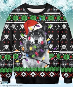 Funny Wolf Santa Merry Christmas Sweatshirt Christmas Ugly Sweater 3D Printed