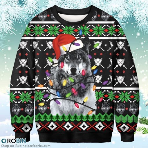 Funny Wolf Santa Merry Christmas Sweatshirt Christmas Ugly Sweater 3D Printed
