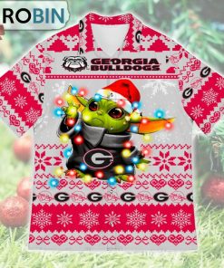 Georgia Bulldogs Baby Yoda Star Wars Ugly Christmas Design Short Sleeve Shirt