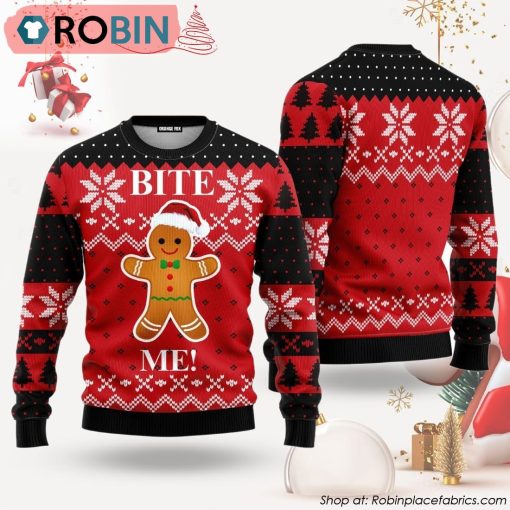 Gingerbread Bite Me Ugly Christmas Sweater