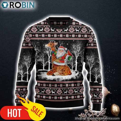 Giraffe Santa Claus Ugly Christmas Sweater Lover Xmas Sweater Gift