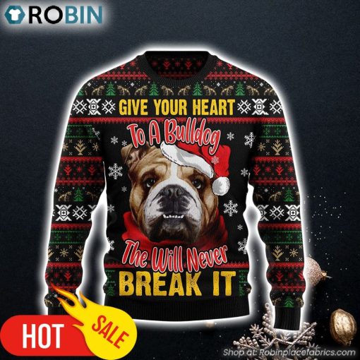 Give Your Heart Bulldog Ugly Christmas Sweater Family Ugly Christmas Sweaters