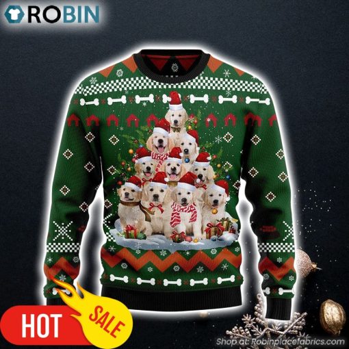 Golden Retriever Pine Tree Funny Dog Ugly Christmas Sweater