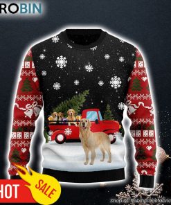 Golden Retriever Red Truck Dog Lover Ugly Christmas Sweater Gifts For Dog Lovers