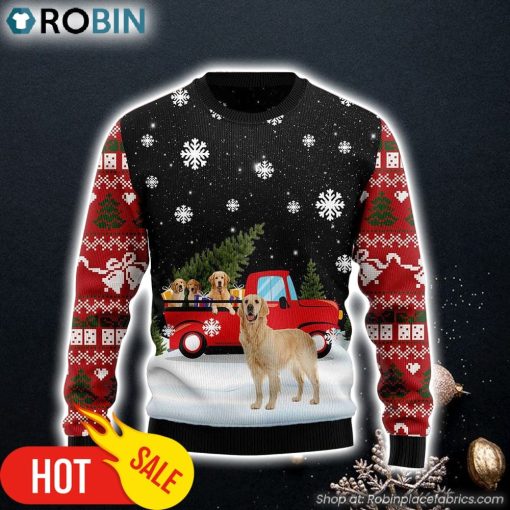 Golden Retriever Red Truck Dog Lover Ugly Christmas Sweater Gifts For Dog Lovers