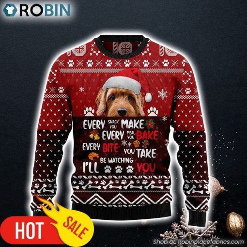 Goldendoodle Will Be Watching You Cute Dog Ugly Christmas Sweater Dog Memorial Gift
