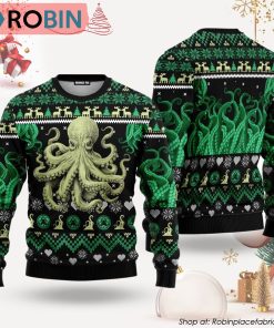 Green And Black Octopus The Call Of Great Old One Ugly Christmas Sweater