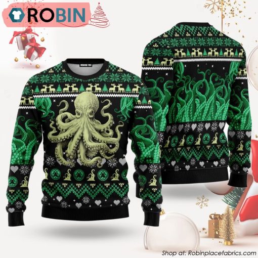 Green And Black Octopus The Call Of Great Old One Ugly Christmas Sweater