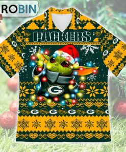 Green Bay Baby Yoda Star Wars Ugly Christmas Design Short Sleeve Shirt