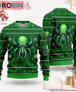 Green Octopus Great Old One Ugly Christmas Sweater