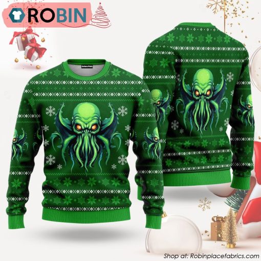 Green Octopus Great Old One Ugly Christmas Sweater